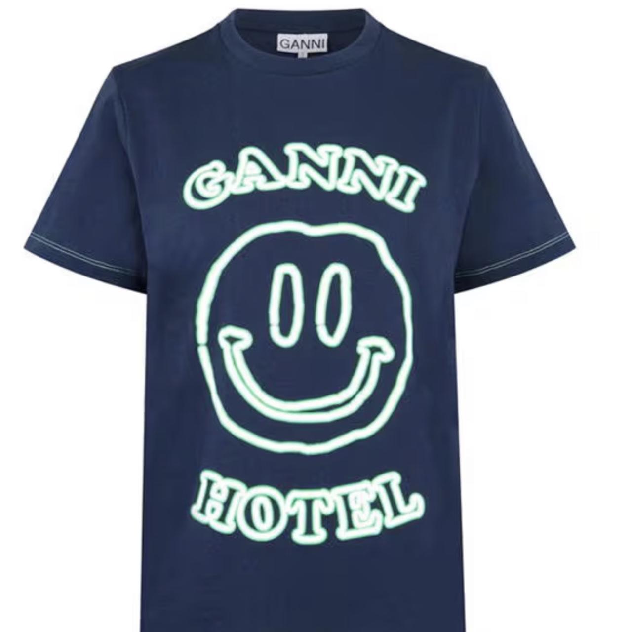 Ganni smiley face t shirt size x small worn once Depop