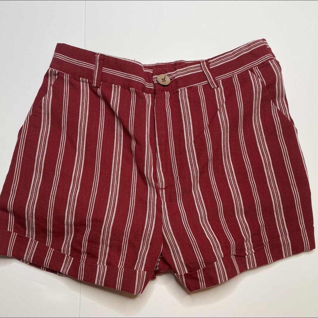 High waisted red 2025 and white striped shorts