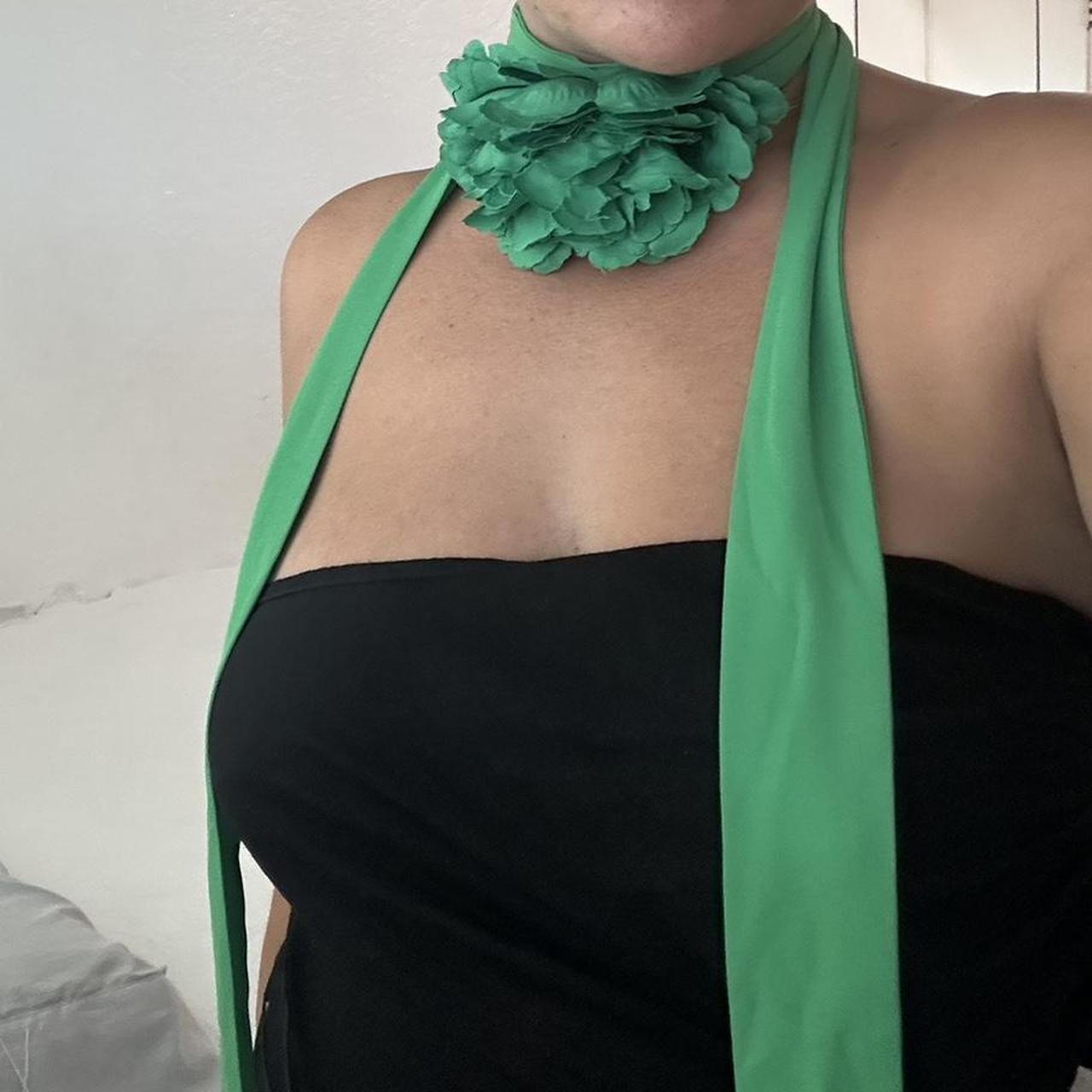 Green neck tie Chiffon material with big Depop