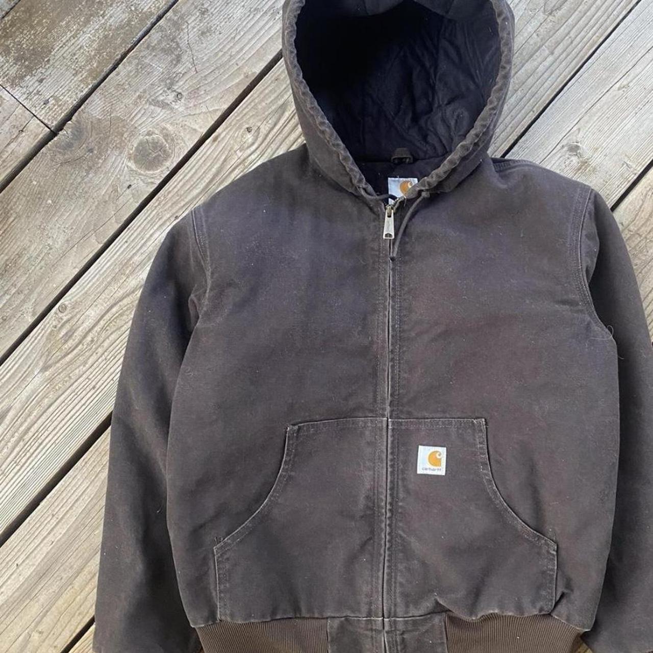 Vintage Y2K Carhartt Hoodie Canvas Jacket Mocha... - Depop