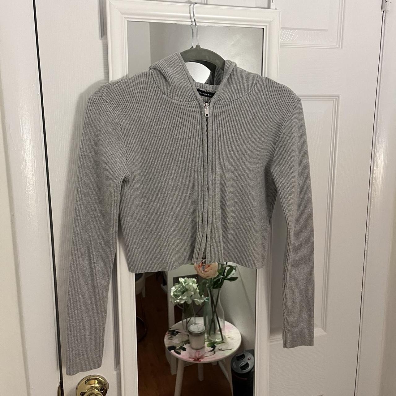 Brandy Melville Grey Cropped Zip-Up Hoodie. Worn - Depop