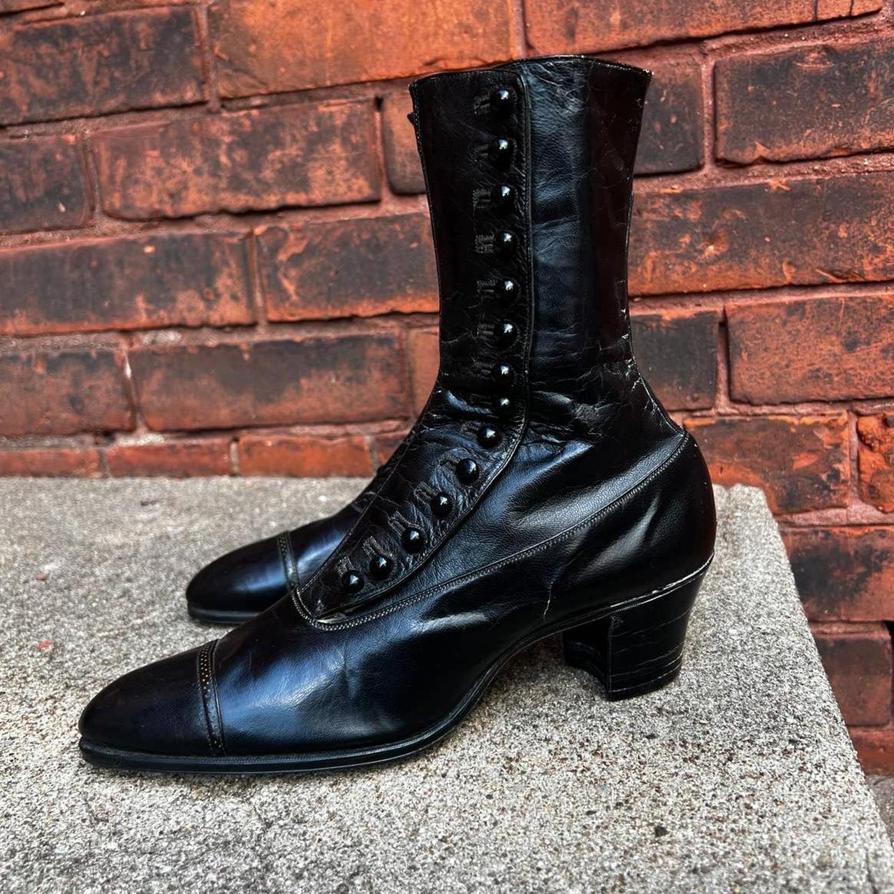 Black Heeled Victorian Button Down Boots... - Depop