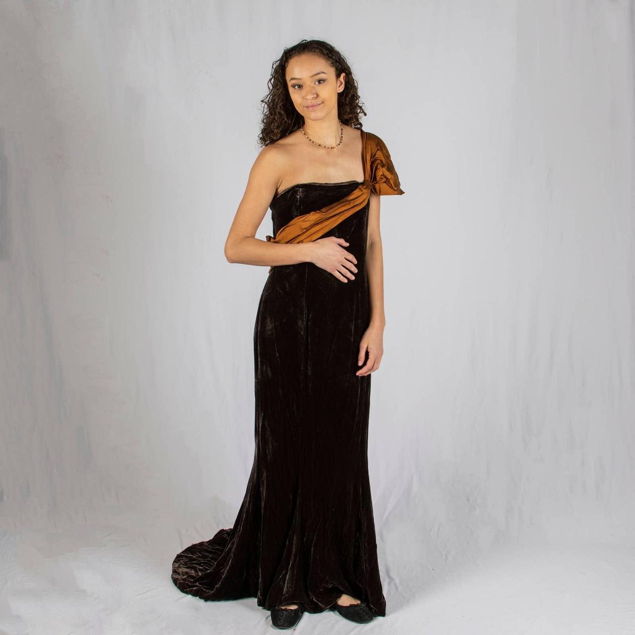 Vintage Prom Dress Velvet rayon vintage brown prom Depop