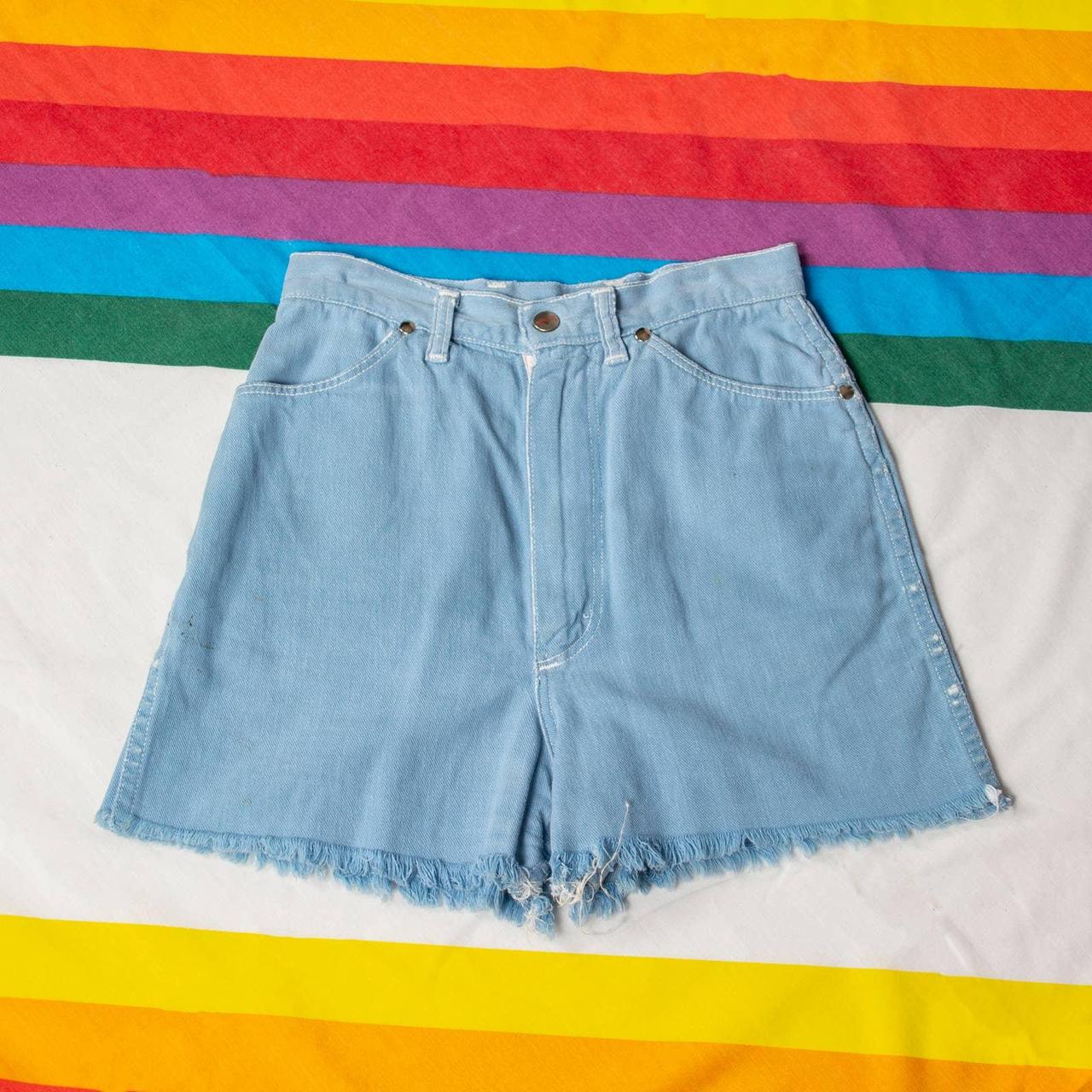 60s Light Blue Frayed Jean Shorts Waist 26 VTG