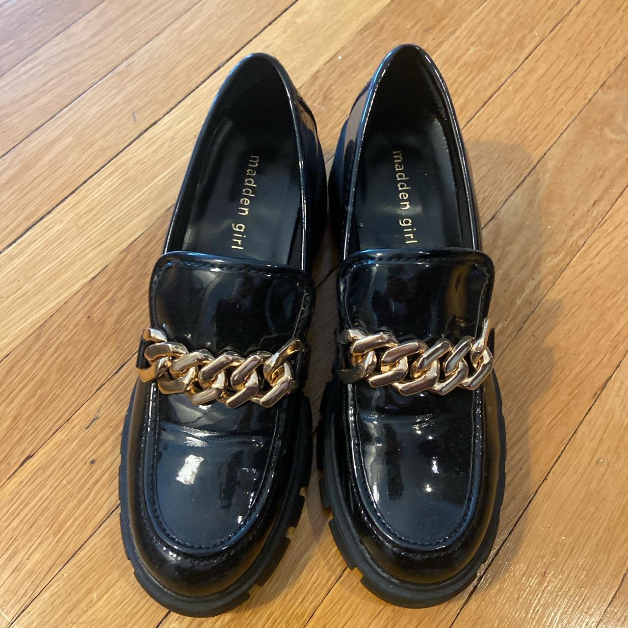 Steve Madden Black Loafers With Gold Chain Only Depop