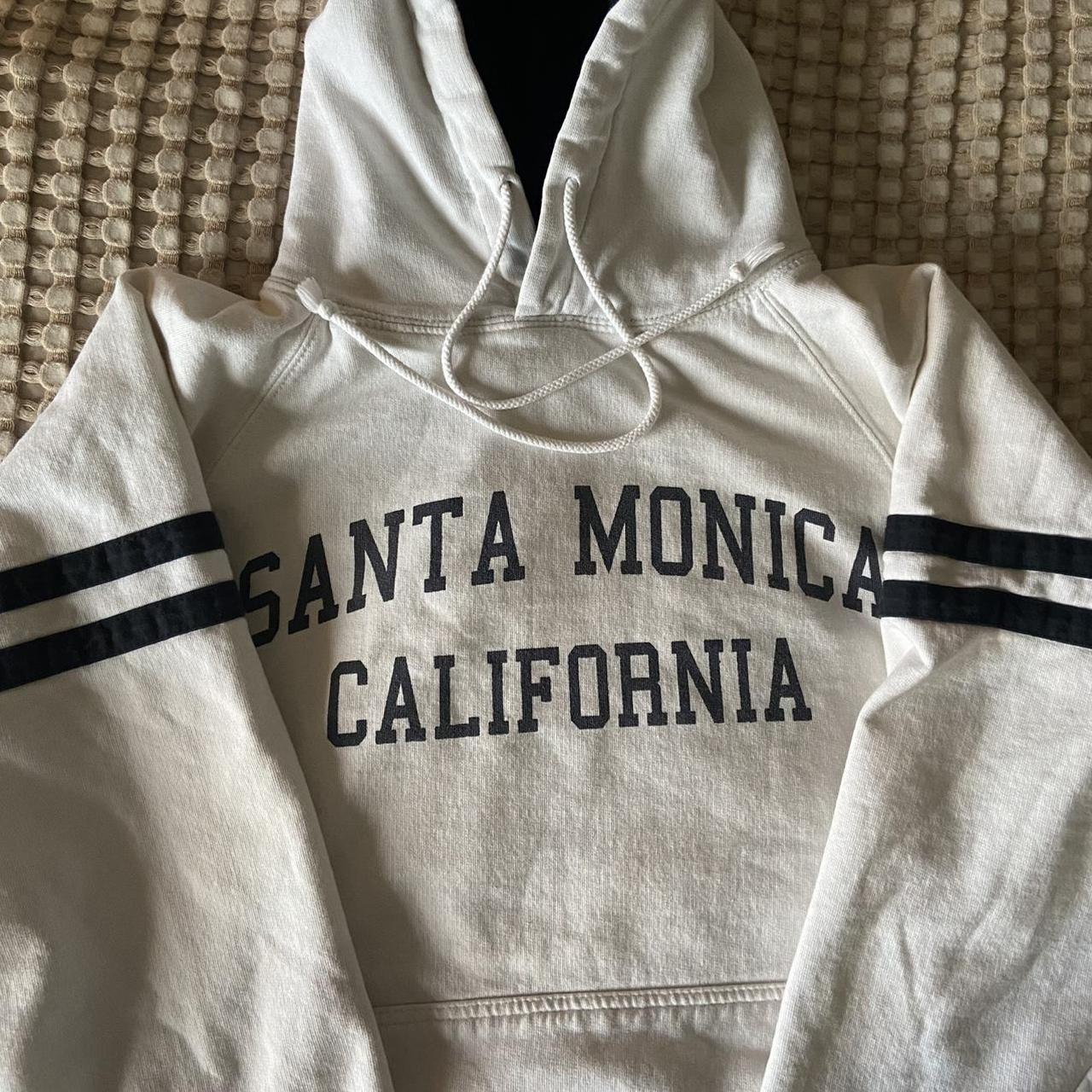 Brandy Melville Women's White and Navy Hoodie Depop