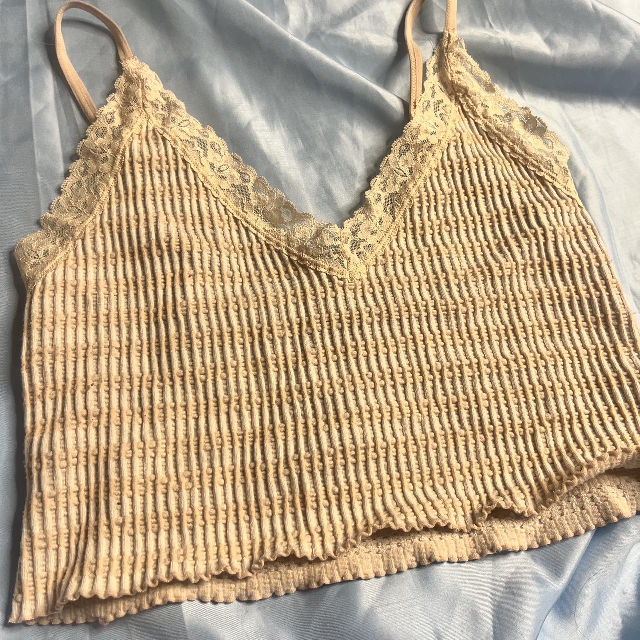 Anwnd spaghetti string cream striped crop top, this