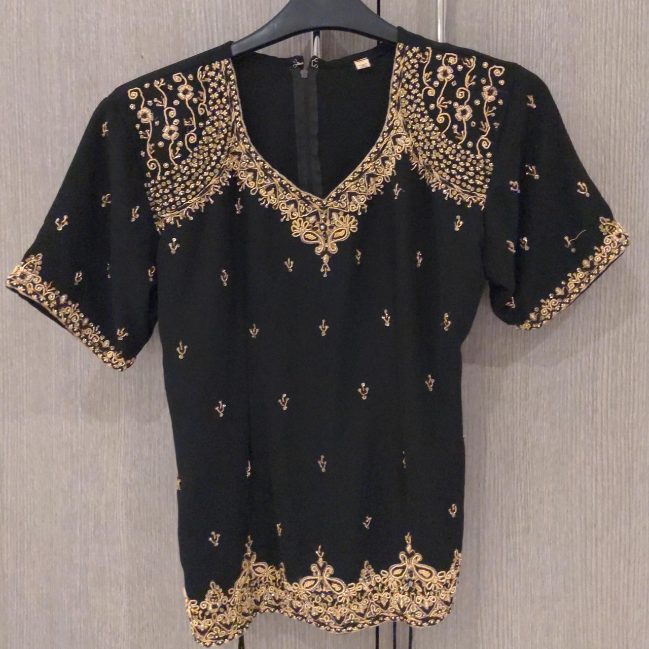 Women's Black and Gold Blouse | Depop