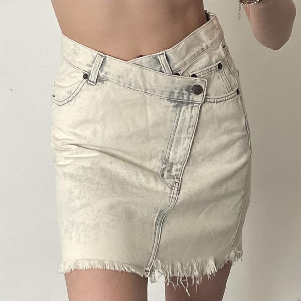 Cheap Monday wash denim wrap mini skirt Asymmetric... - Depop