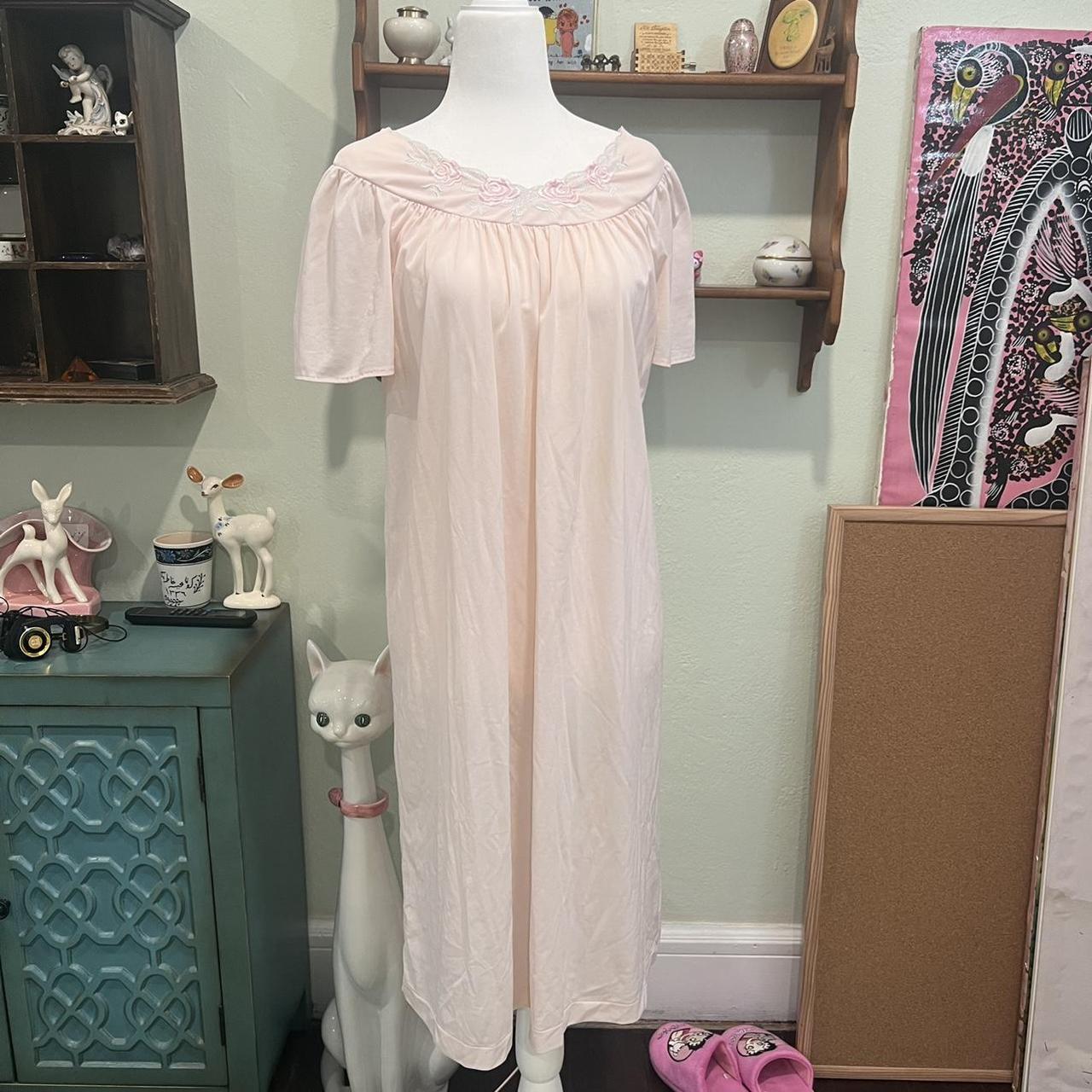 vintage powder baby pink nightgown with floral... - Depop