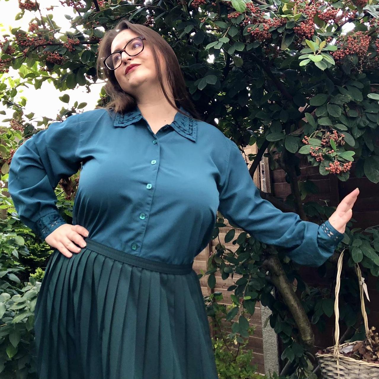 Vintage Embroidered Cutout Collar Dark Green Shirt... Depop