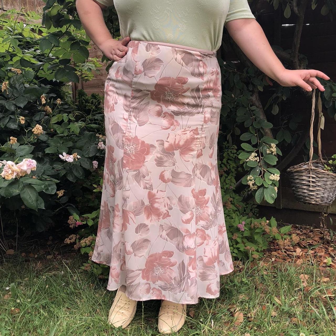 Vintage Y2K Plus Size Blush Pink Floral Maxi Skirt