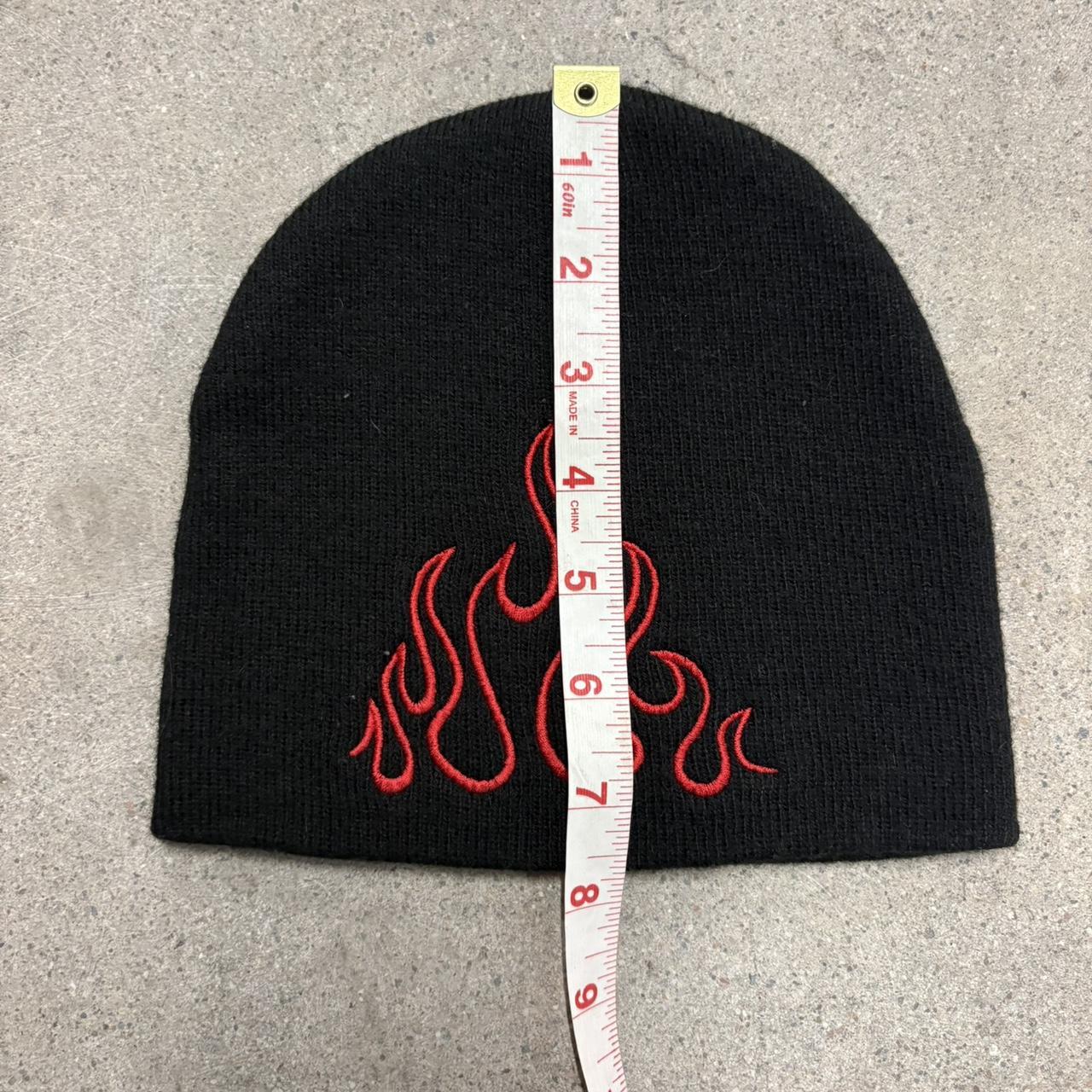 Men's Beanies - Black – Y2K black and red flame b… - image 3