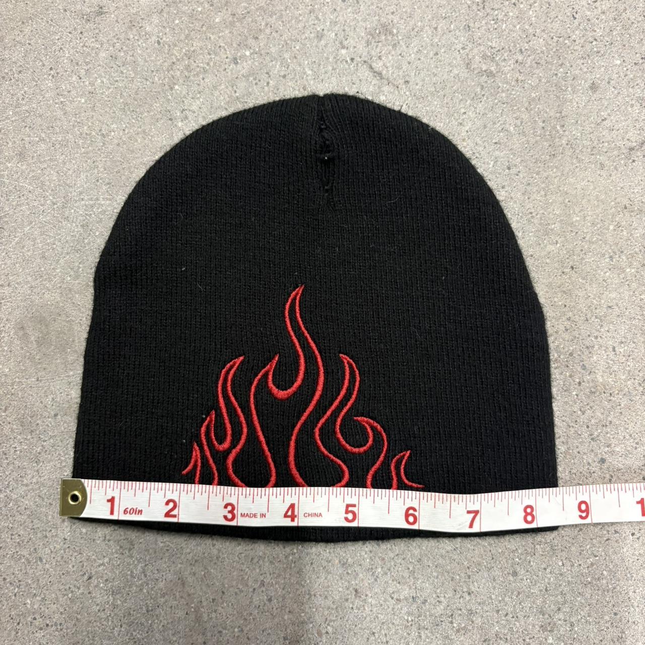 Men's Beanies - Black – Y2K black and red flame b… - image 2