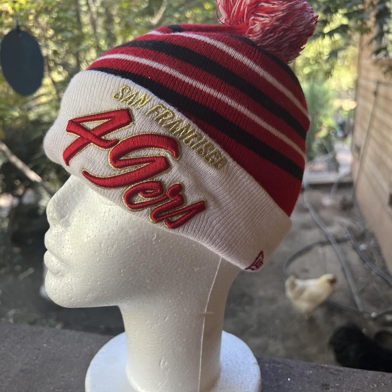 San Francisco 40 Niners striped puffball beanie. - Depop