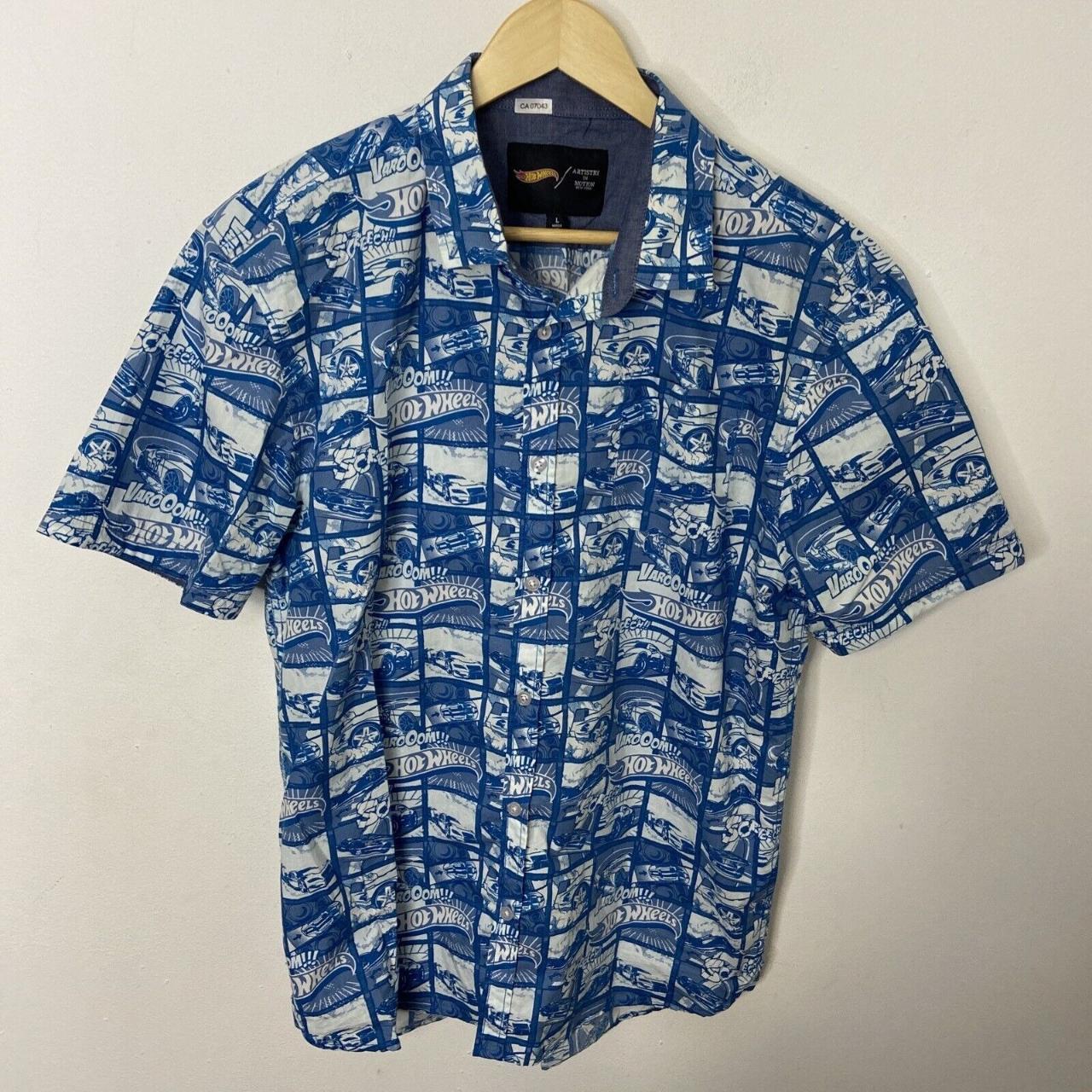 Hot Wheels Men L Hot Wheels Blue Short Sleeve... - Depop