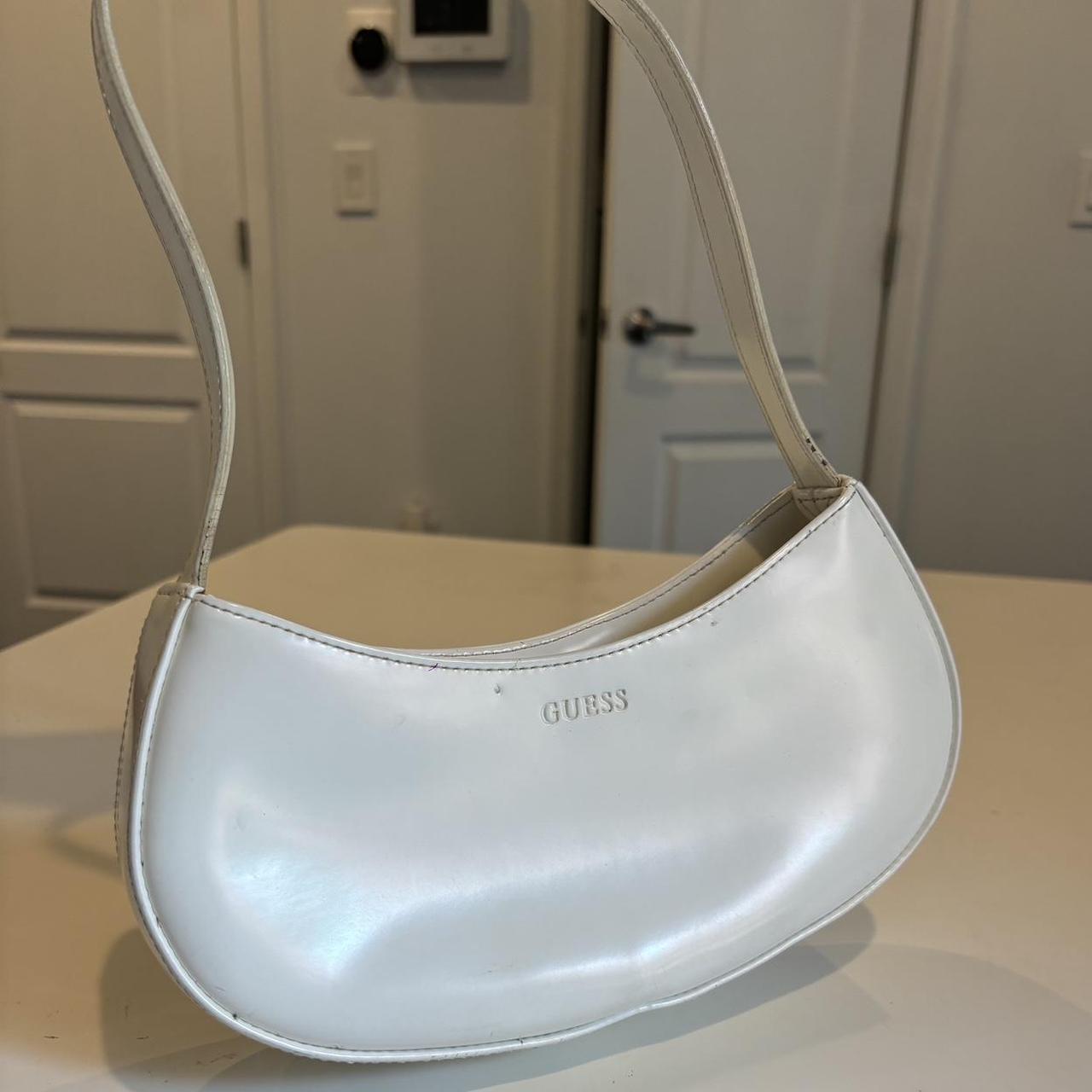 White leather Guess bag with glossy exterior... Depop