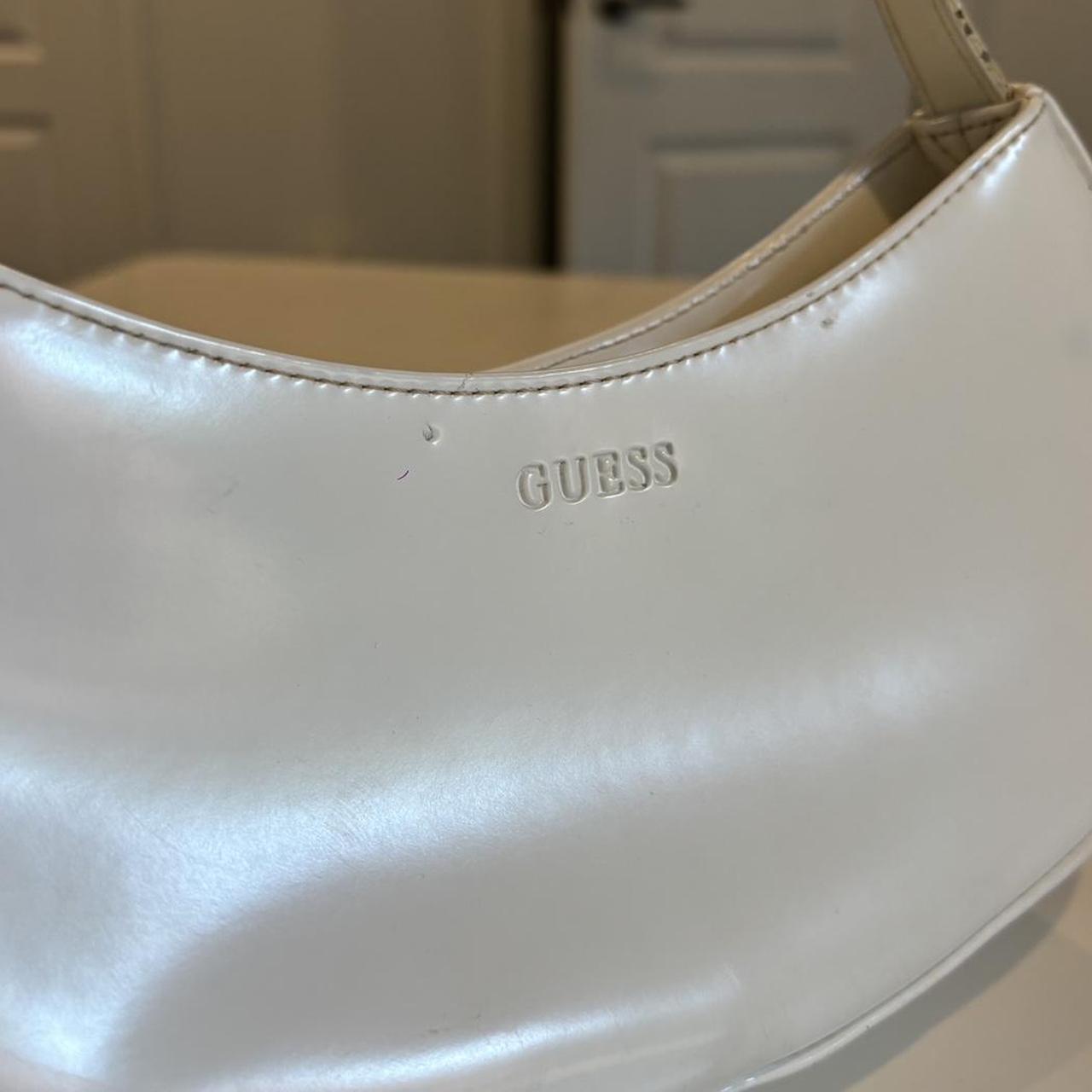 White leather Guess bag with glossy exterior... Depop
