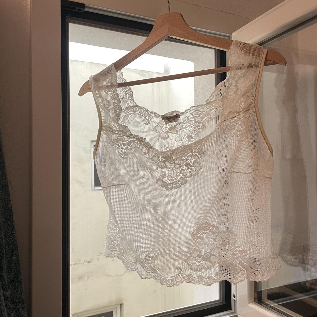 Beautiful white lace crop top Size: M / L VINTAGE... - Depop