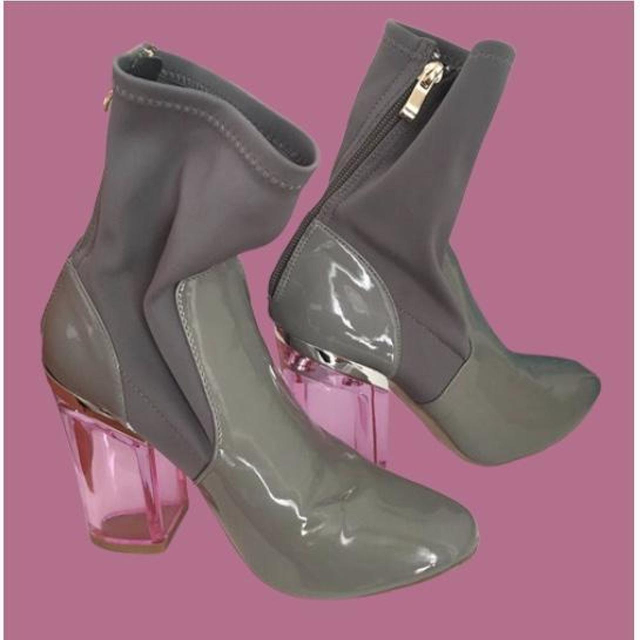 Gray sock boots, with pink transparent heel, size... Depop