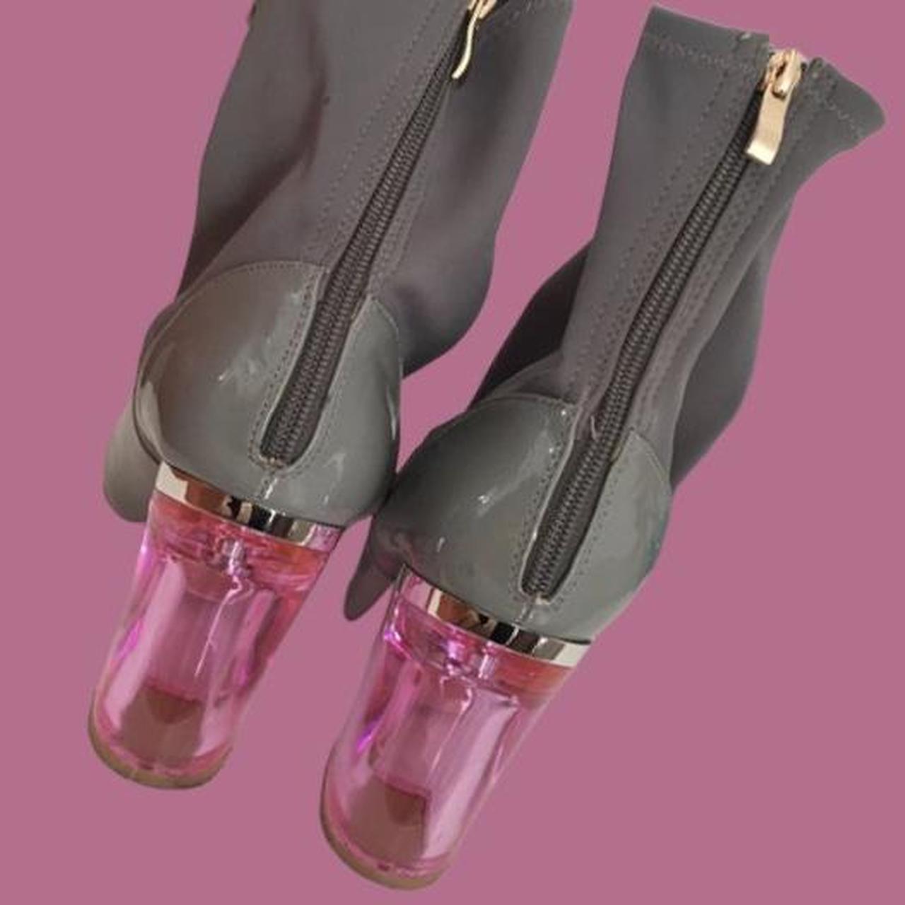 Gray sock boots, with pink transparent heel, size... Depop