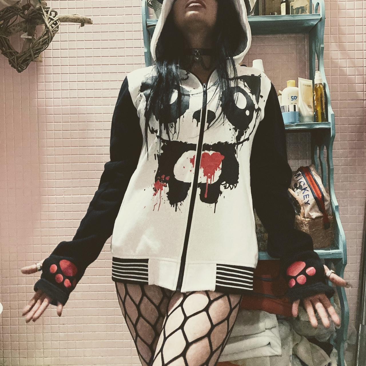 Hoodie with ears, thumb holes, Killer panda Depop