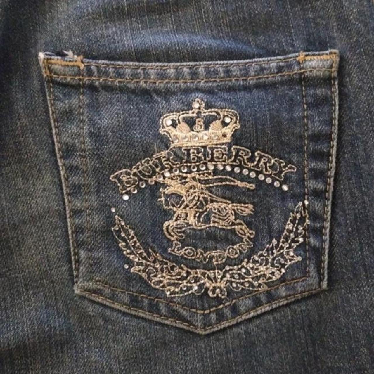 Burberry 00s jeans, with gold embroidered logo and... - Depop