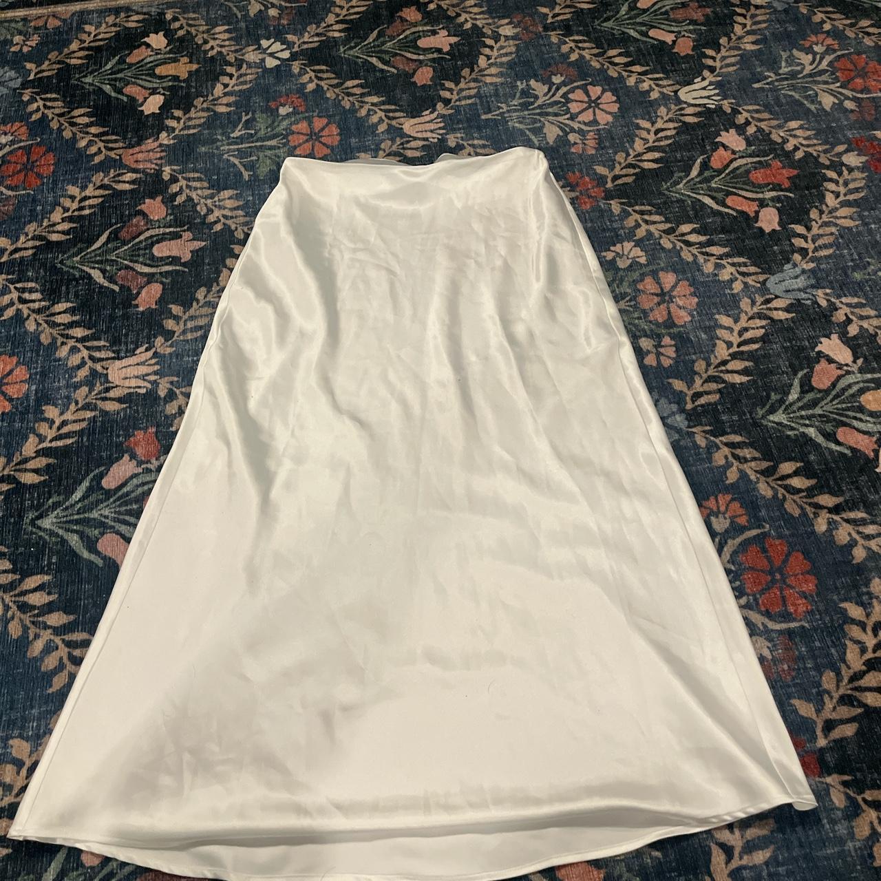 Satin white maxi skirt Size 38 pretty long def... - Depop