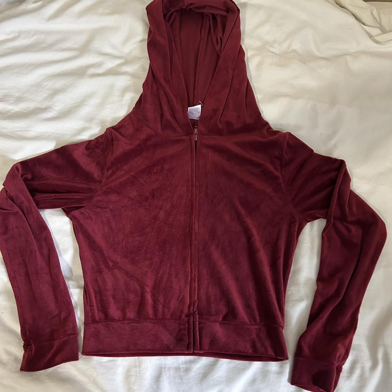 velvet zip up burgundy hoodie fits like a women’s... - Depop