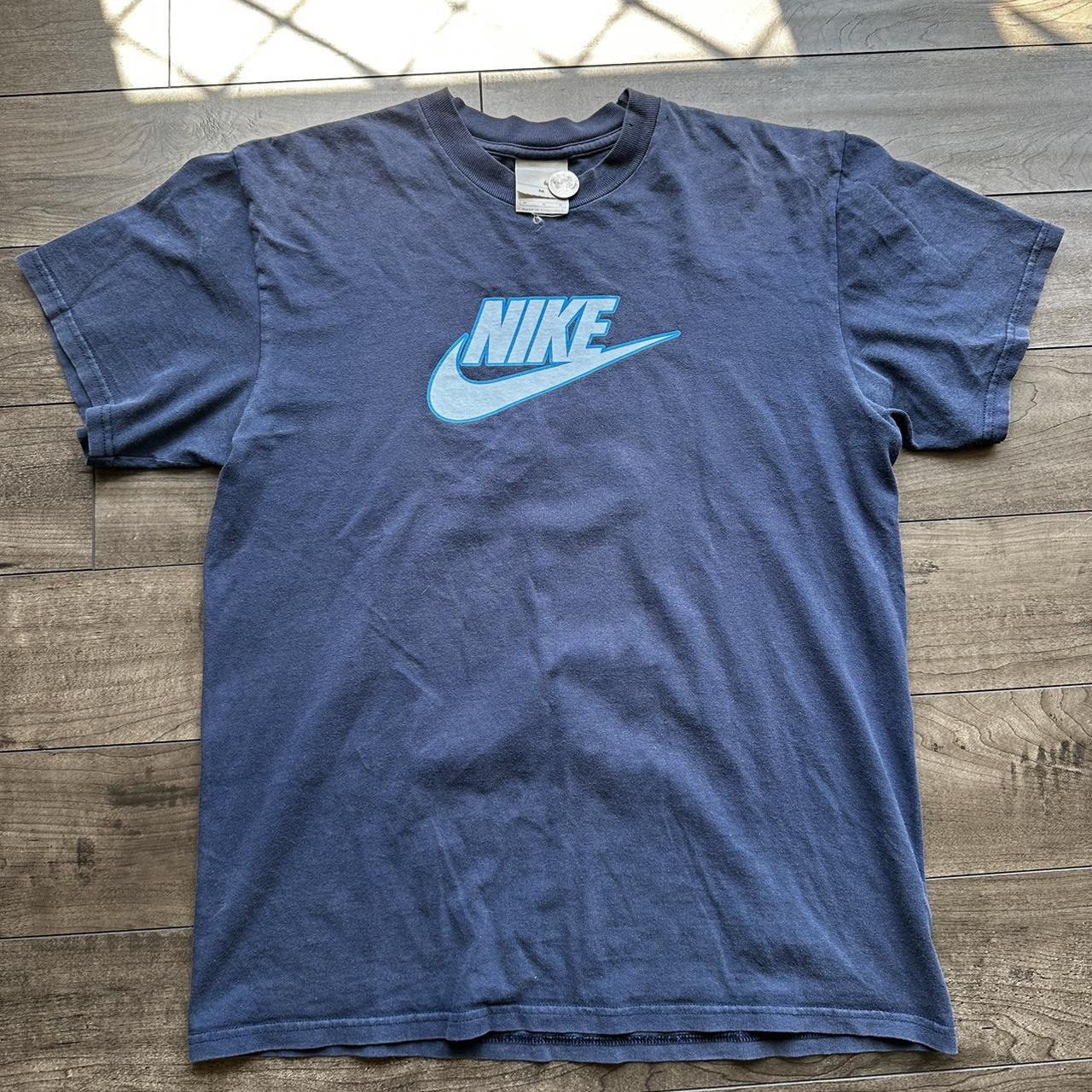 00s Nike Check Logo Tee Tagged Medium On Grey - Depop