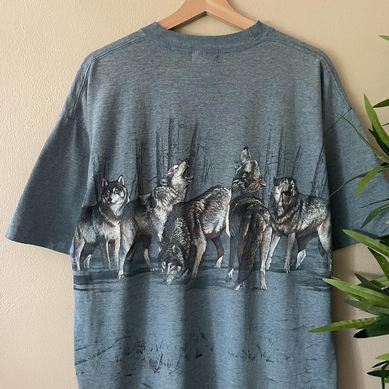 Vintage Winona wrap around wolf nature tee. Mens XL... - Depop