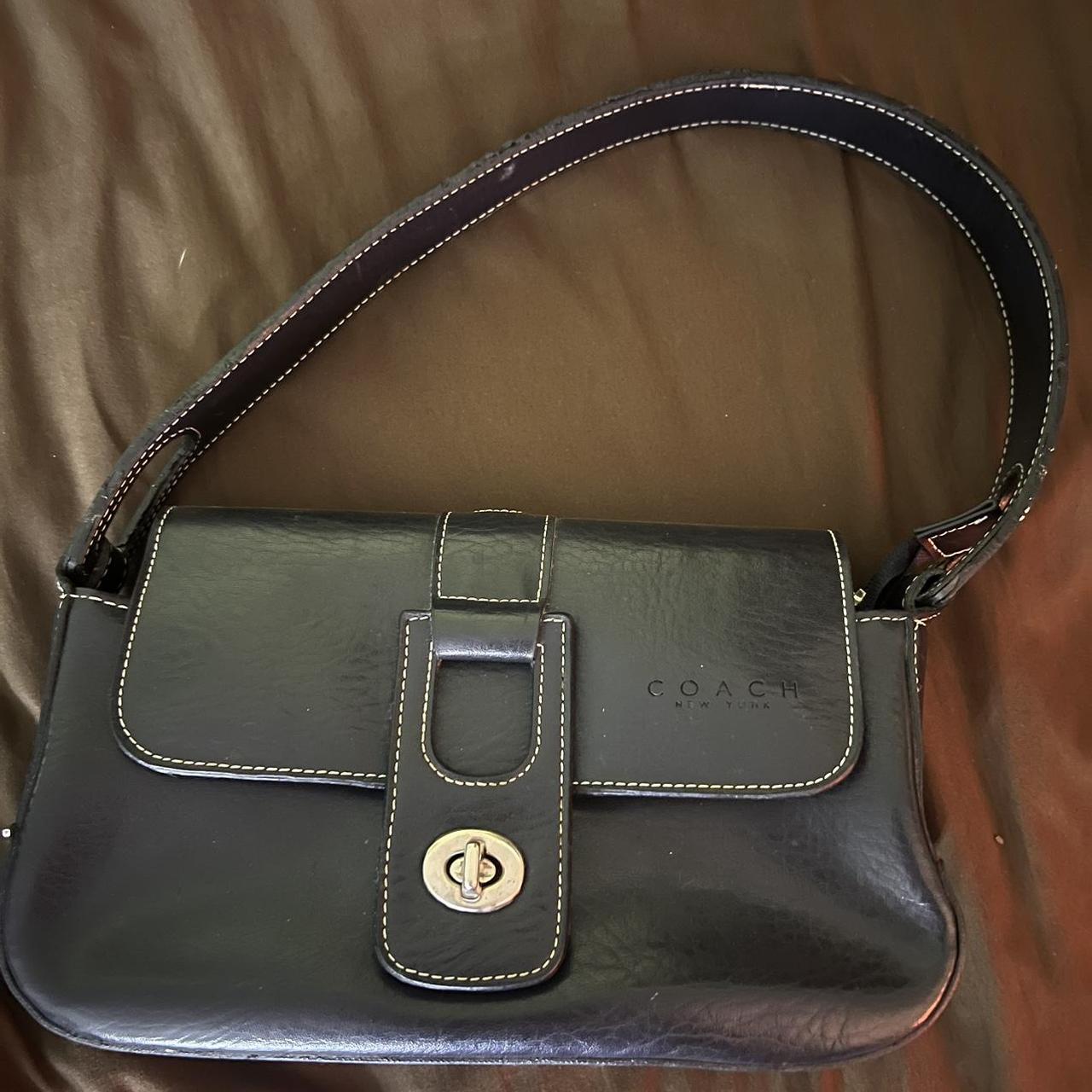 Vintage, black Coach shoulder bag with silver and... Depop