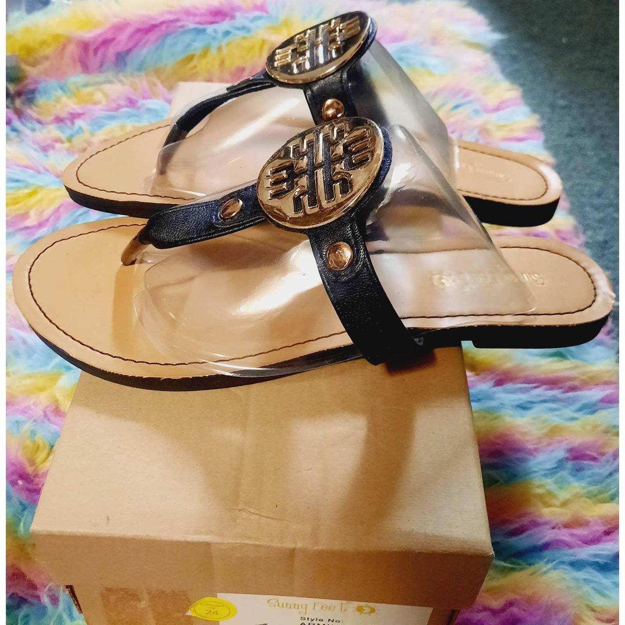 Women's Black and Gold Sandals Depop