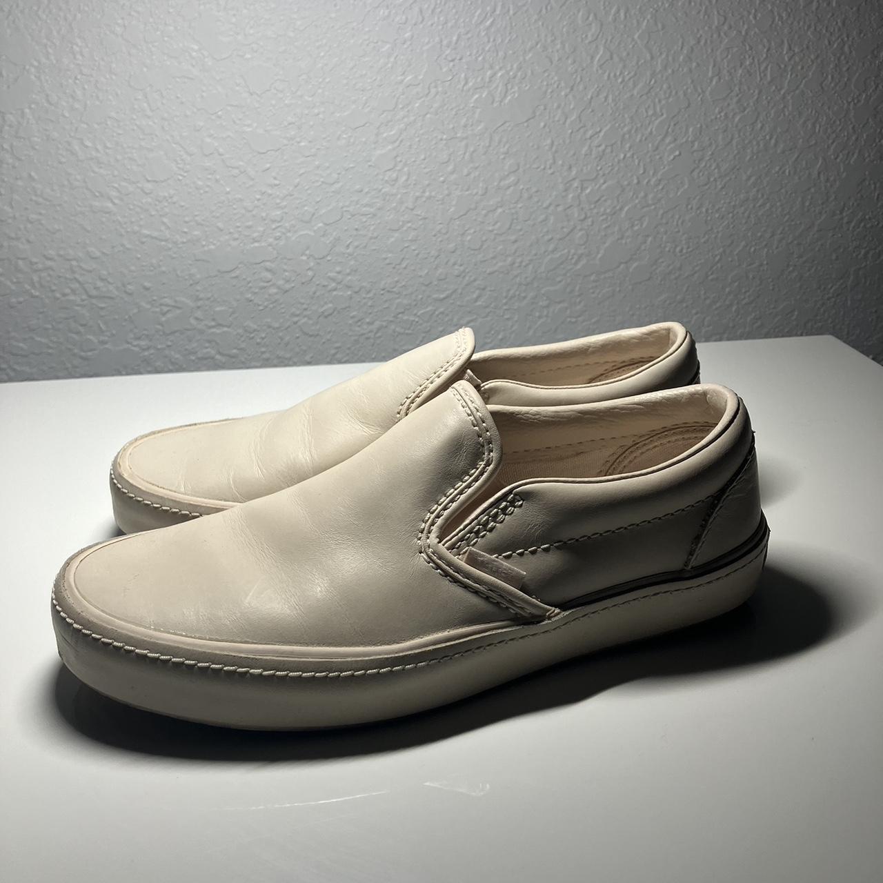 Beige leather orders slip on vans