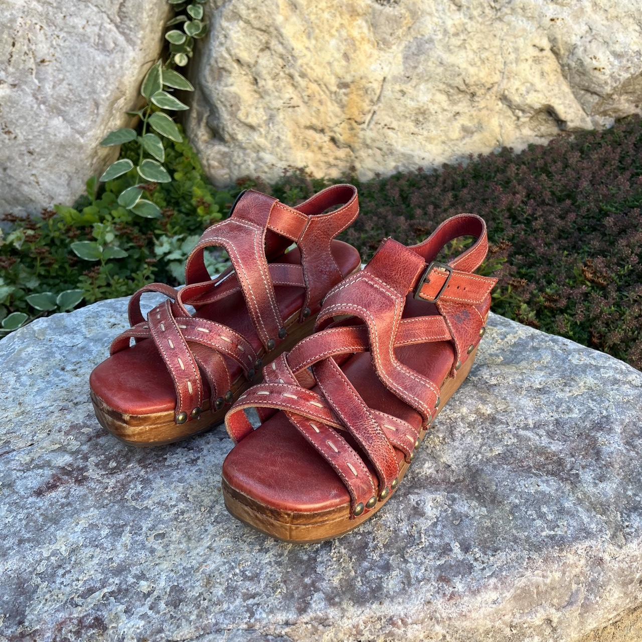 Bed Stu Red Wedge Sandals Size 8 Depop