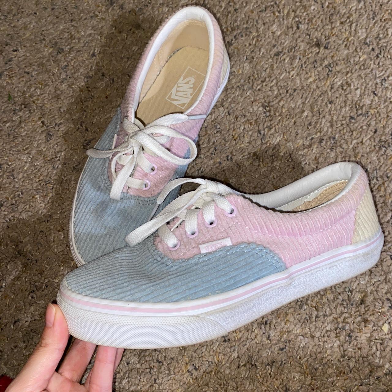 vans baby blue pink cream corduroy shoes size kids... - Depop