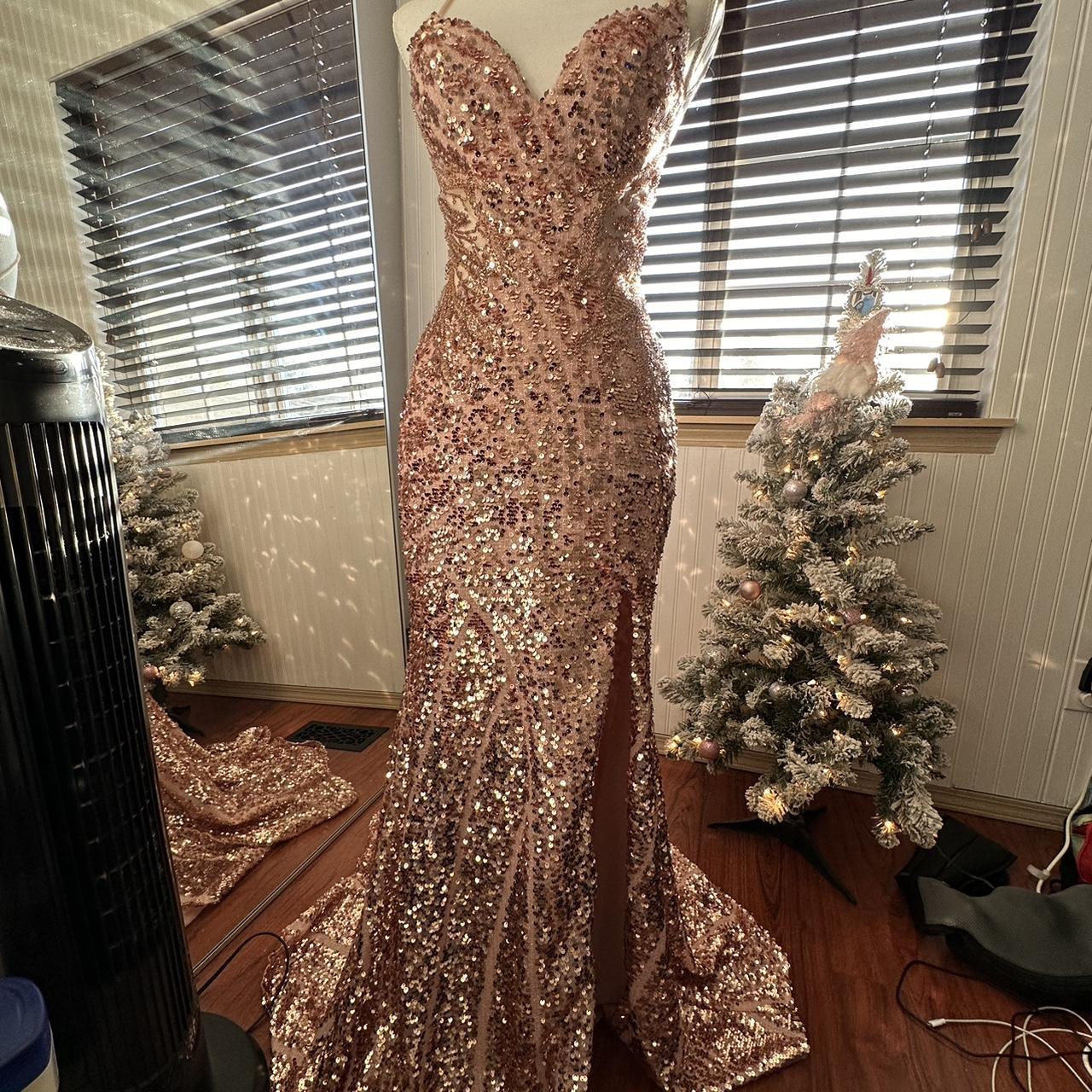 Pink gold prom dress best sale