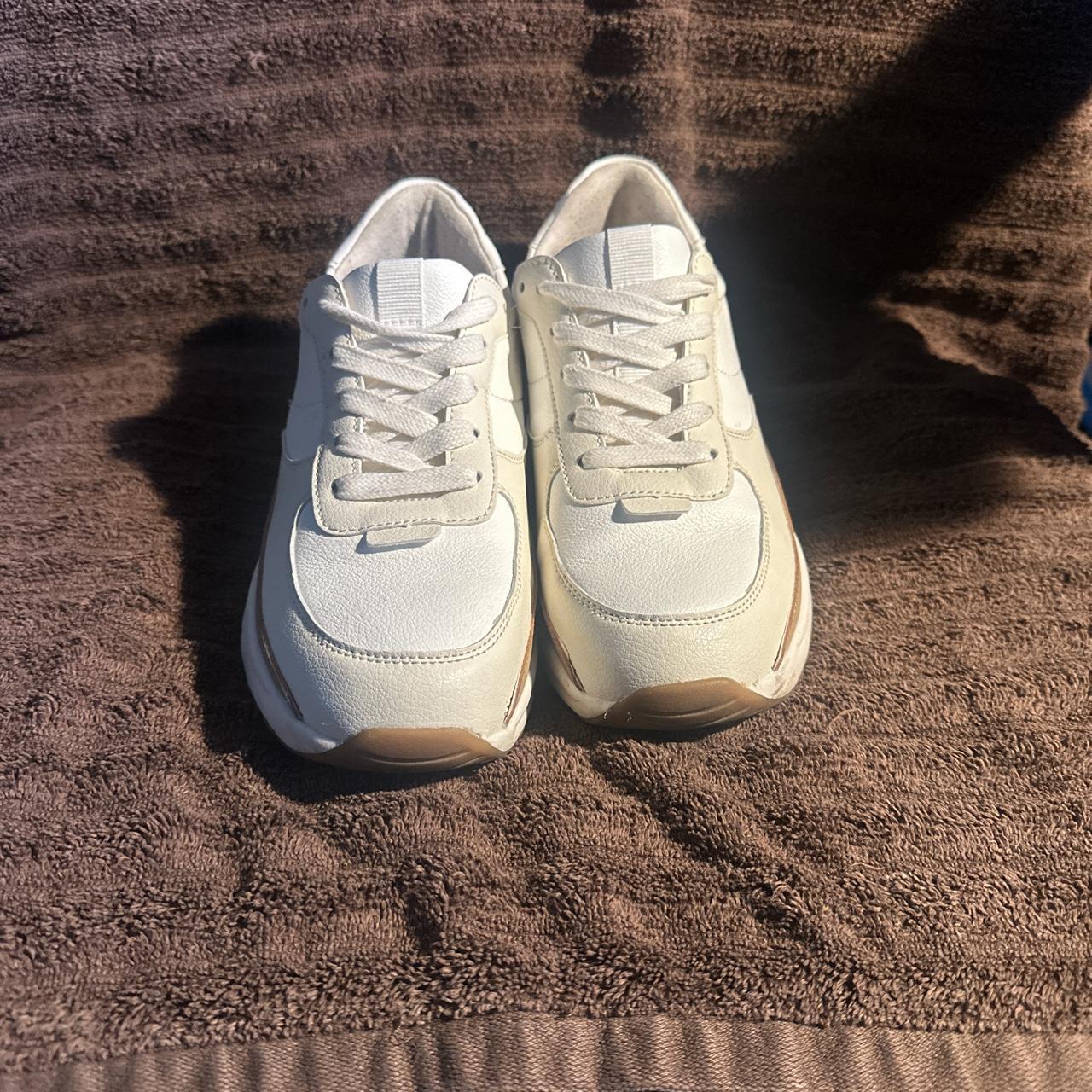 brown/creme/white shoes has memory foam to support... - Depop