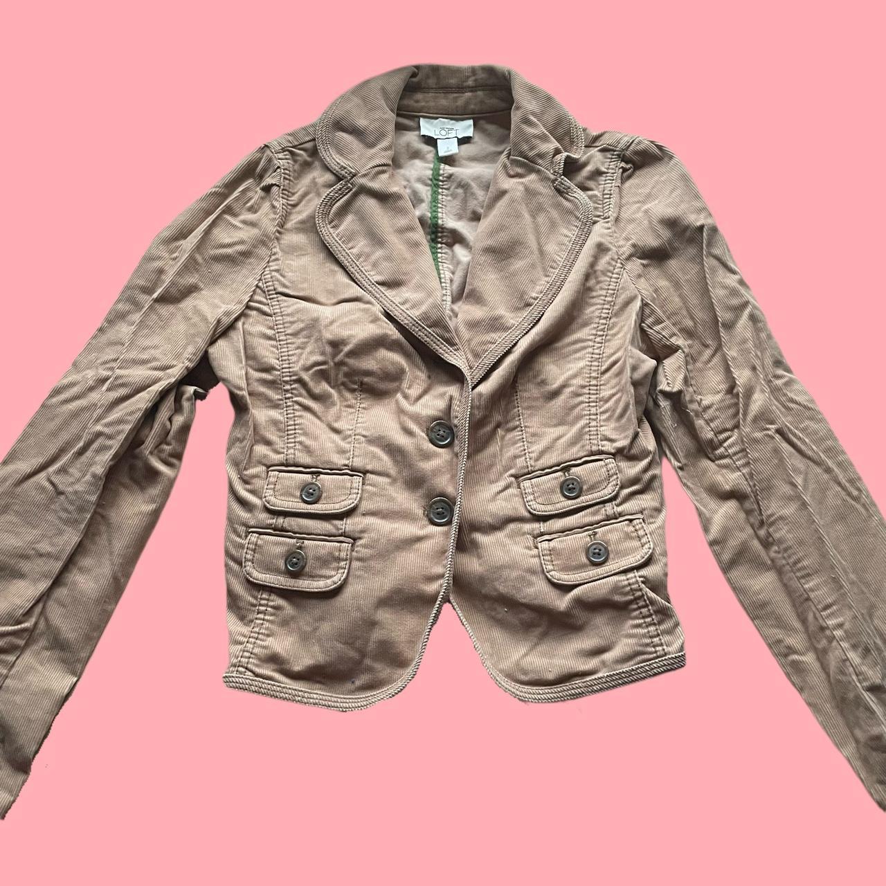 LOFT Women's Tan and Cream Jacket Depop