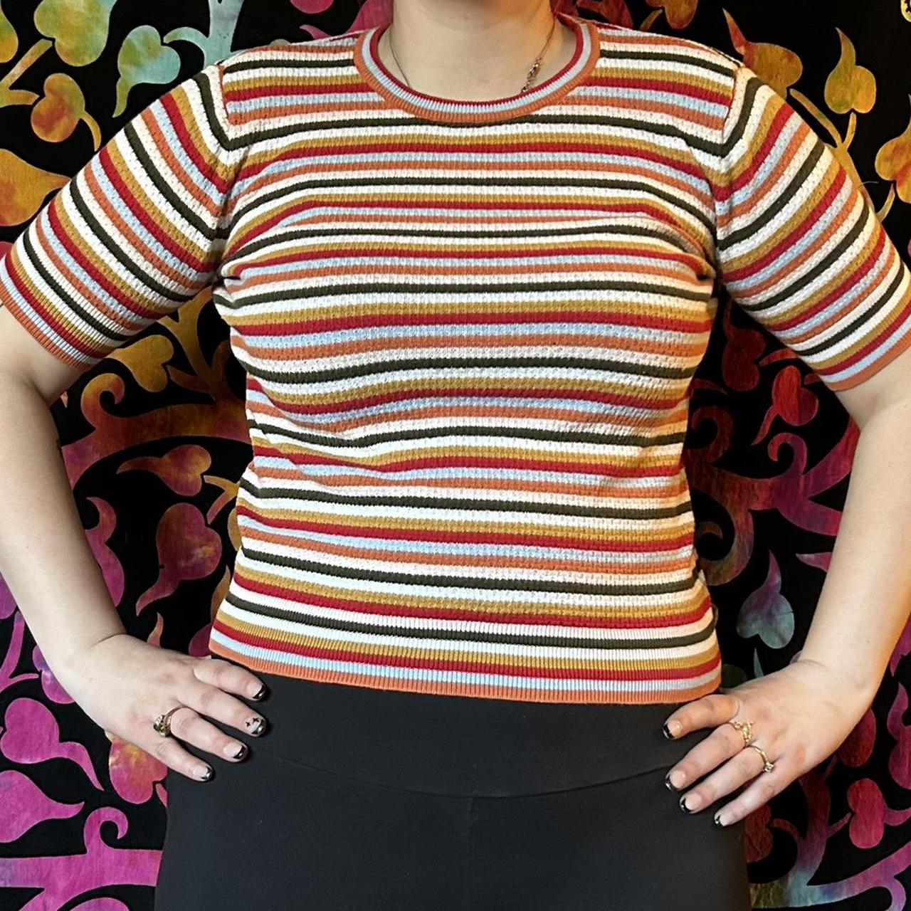 Y2K Striped knit short sleeve shirt Very colorful | Depop
