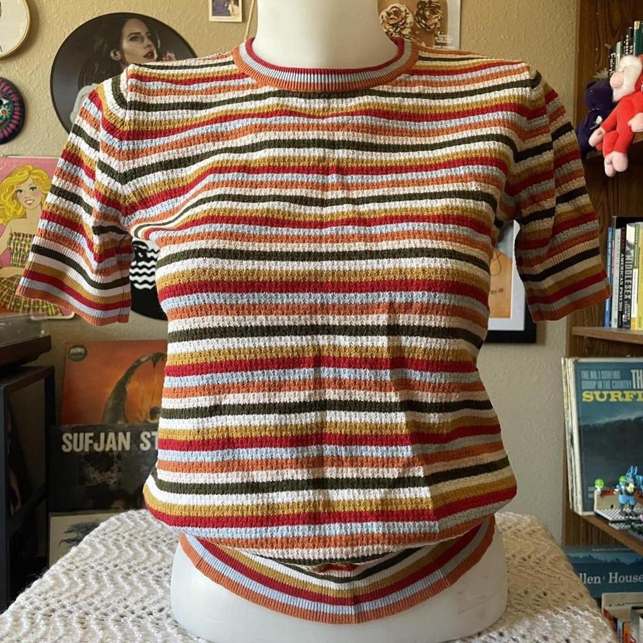 【archive】90s 2tone knit color line shirt Y2K Striped knit short sleeve shirt Very colorful | Depop