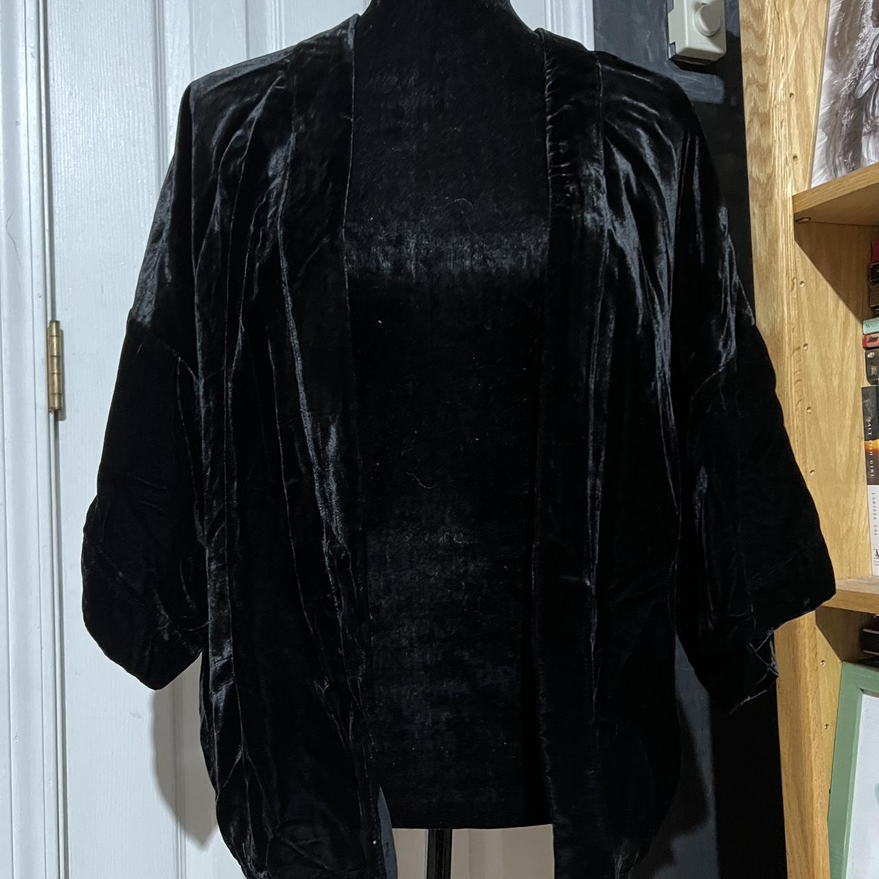 Black, velvet, open-front shirt with wide sleeves. - Depop