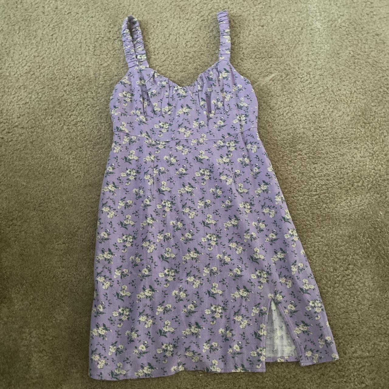 purple floral mini dress super cute just too small... - Depop