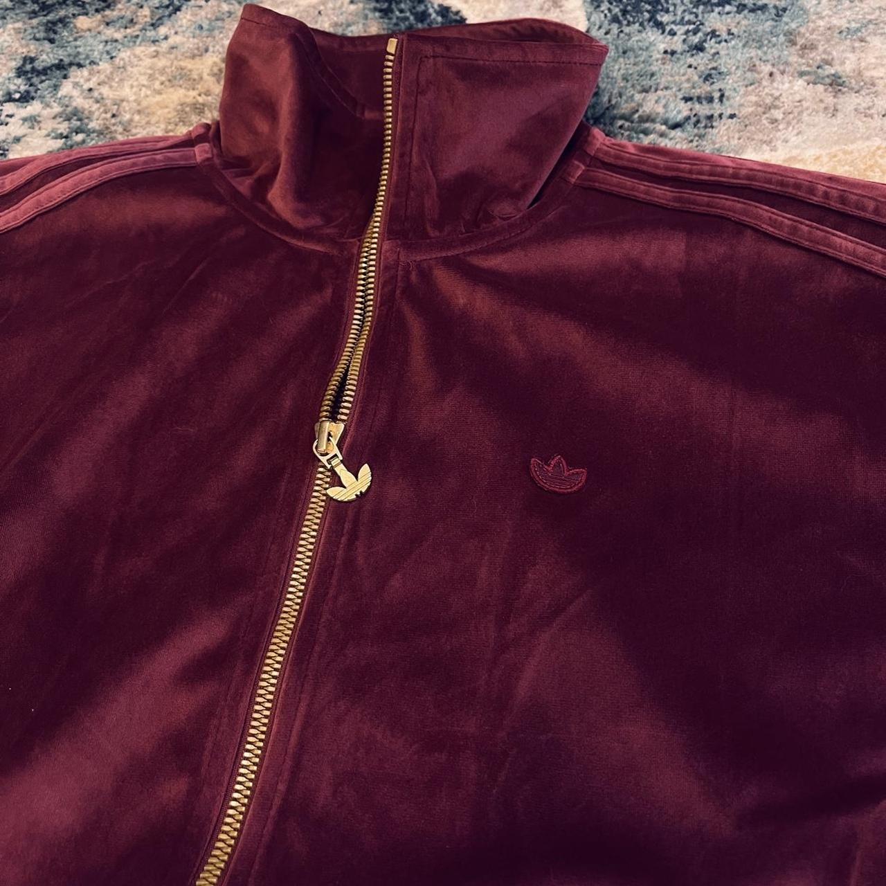 Adidas Adicolor Burgundy Velour Track Jacket Unisex | Depop