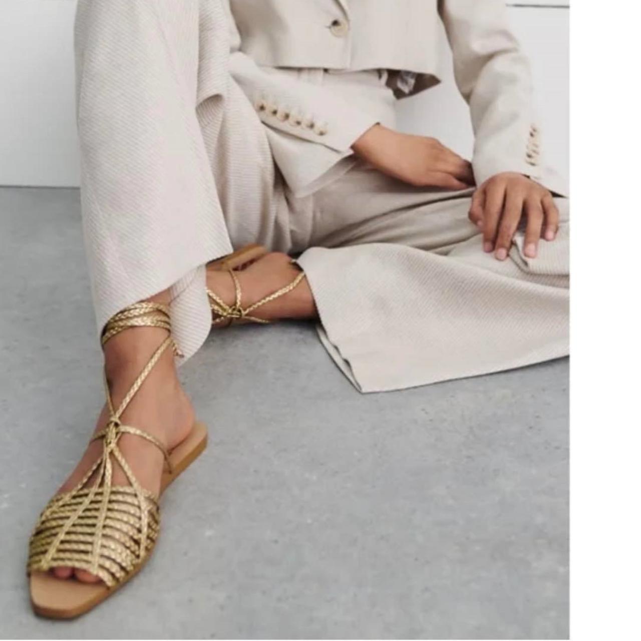 Zara Women's Gold Sandals | Depop