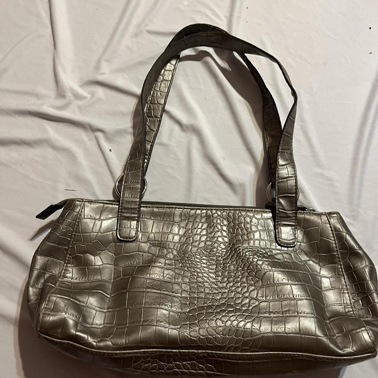 Croft & Barrow silver grey crocodile shoulder... - Depop