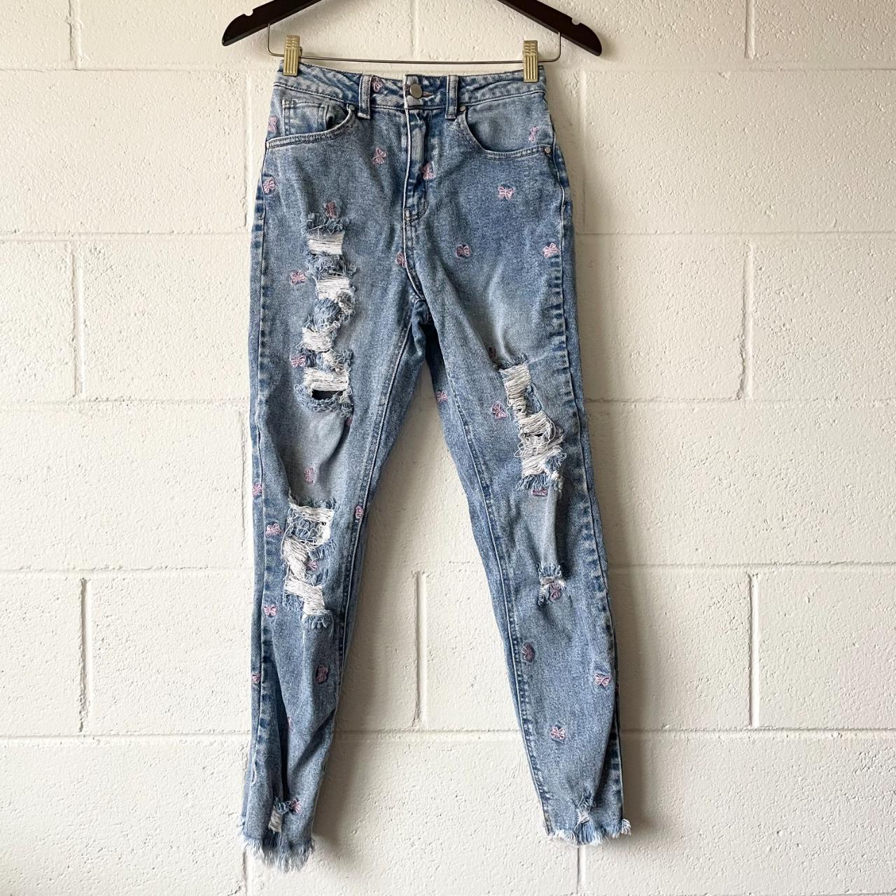  Tinseltown Blue Butterfly Embroidered Ripped... Depop