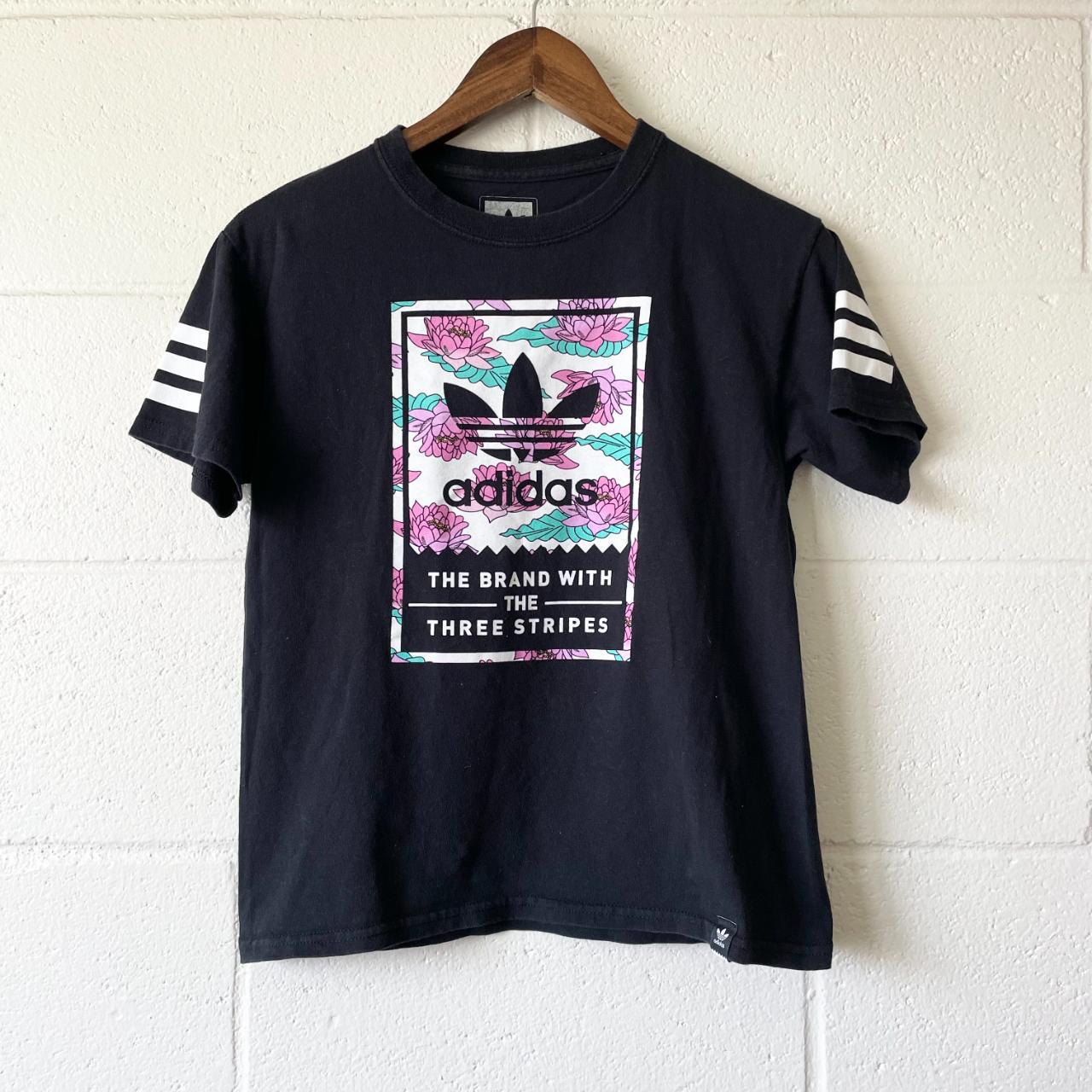 - Adidas Floral Lotus Jersey Three Striped Short... - Depop