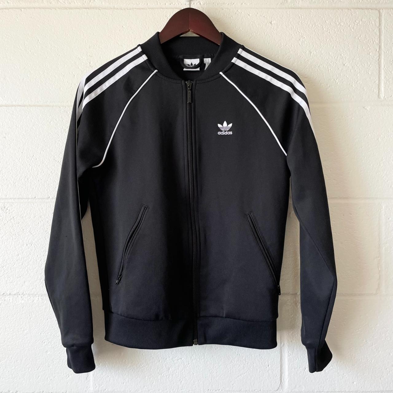 - Adidas Logo Black White 3 Stripe Long Sleeve Zip... - Depop
