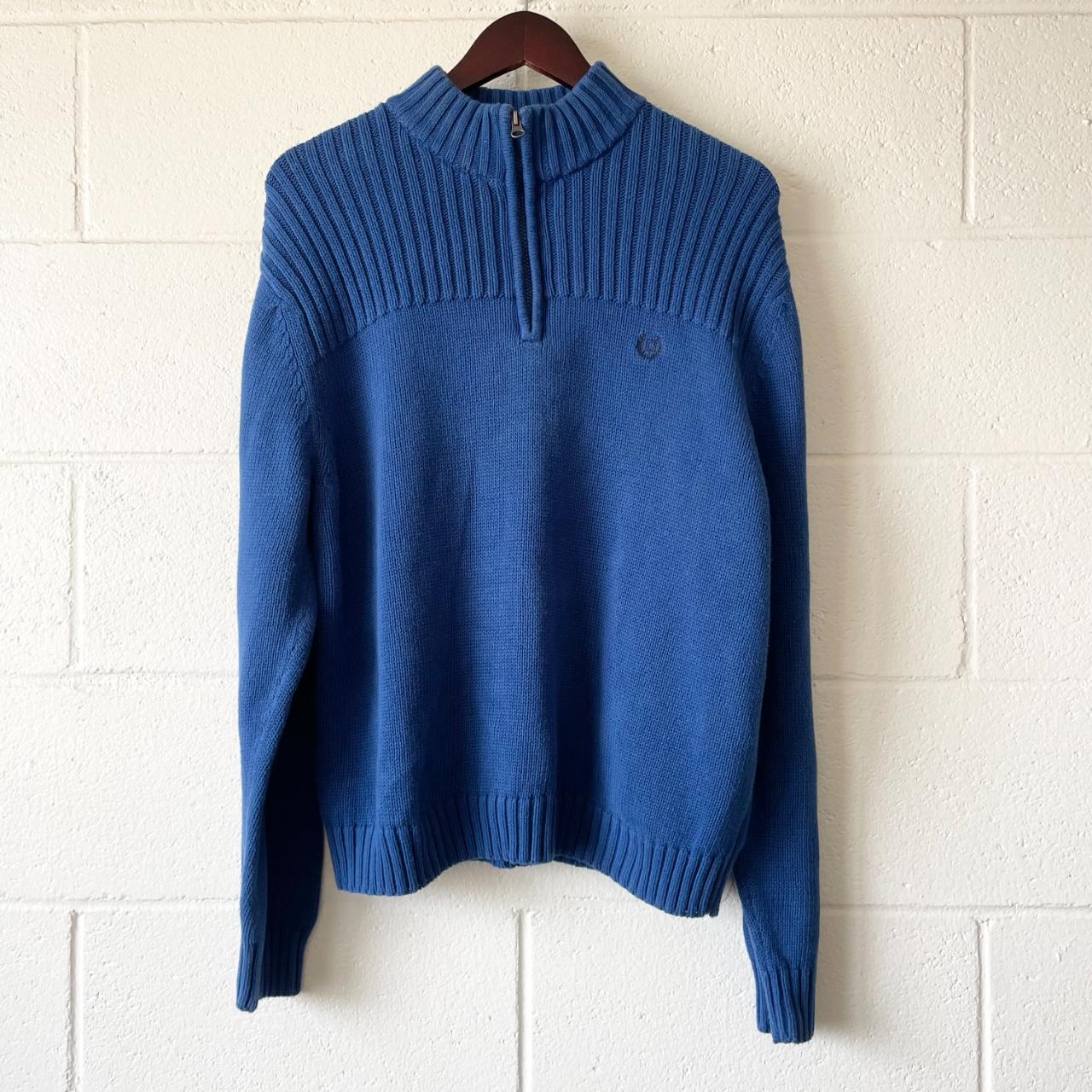 - Chaps Blue Ribbed Quarter Zip Chunky Knit Long... - Depop